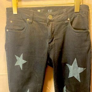 KUT FROM THE KLOTH MIA TOOTHPICK SKINNY GREEN STAR BLACK JEANS size 4